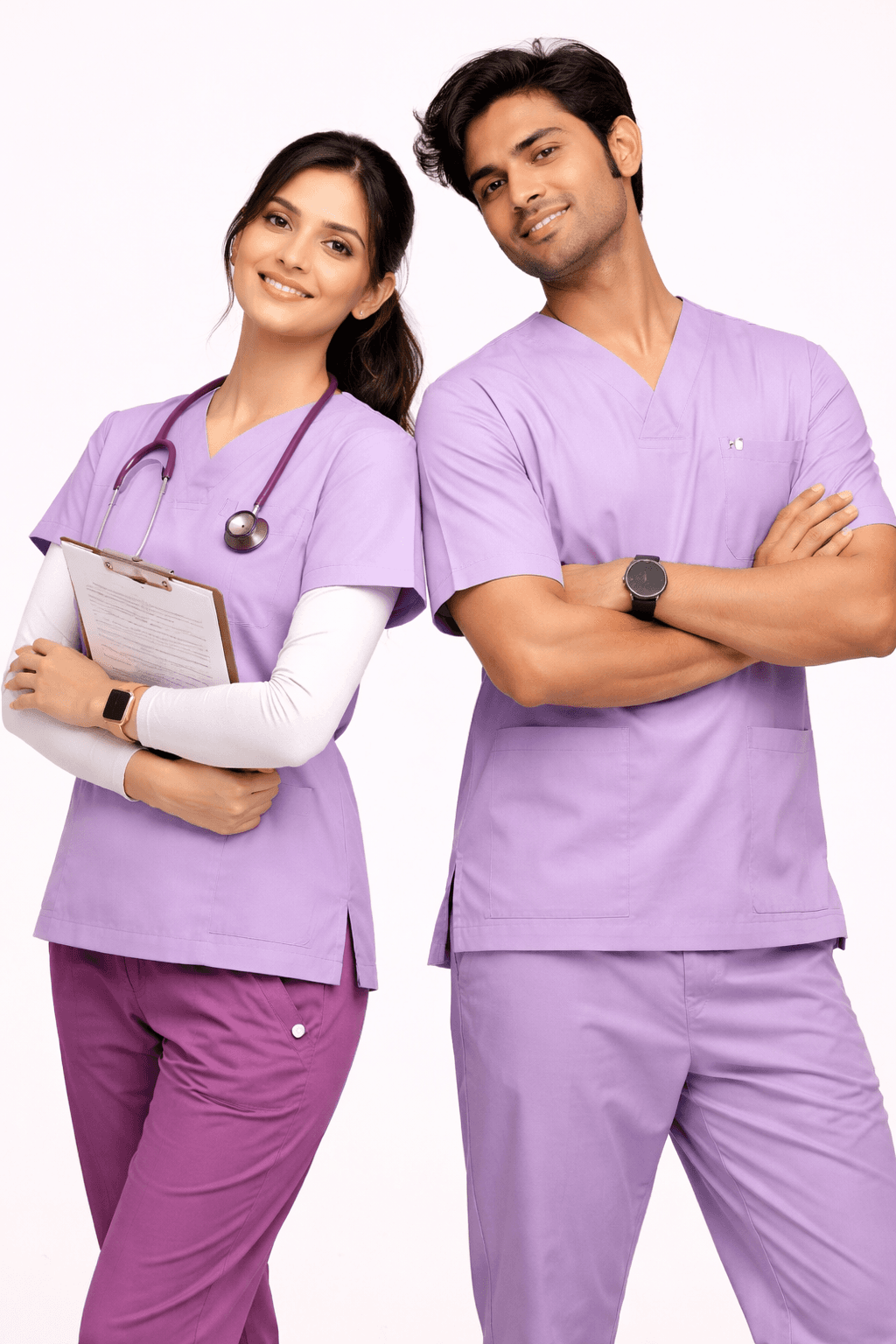 Residents wearing classic scrubs